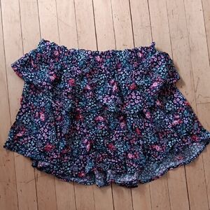 NWOT Blue and Pink Mini Skirt with Ruffled Layers Sz L